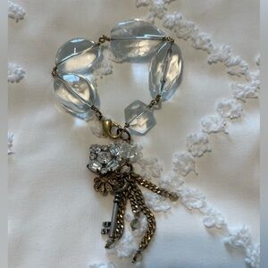 Vintage Chunky LUCITE clear bead charm bracelet dangle charms key, crystal, star